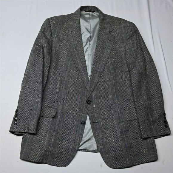 Vtg USA Made 44R Gray Glenn Check Silk Tweed Mens Blazer Sport Coat Suit Jacket